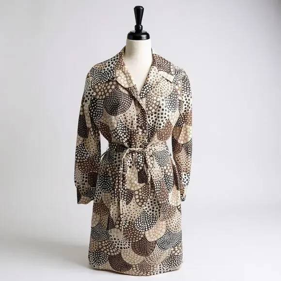 Vintage 1970s Polka Dot Scallop Print Belted Sheath Dress - Picture 3 of 4